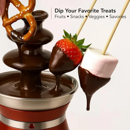 Vista 5 de OVENTE Máquina de fuente de fondue de chocolate de 3 niveles, mini calentador eléctrico de acero inoxidable para fiestas, queso derretido, licores