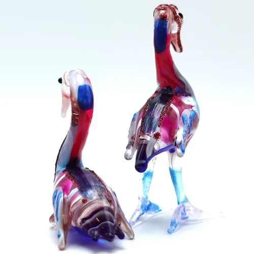 Vista 5 de Figuras en miniatura de flamenco de animales pintados a mano de vidrio soplado, arte de pájaro, regalo coleccionable para decorar (2 rojo azul)