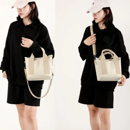 Vista 2 de Pequeña bolsa cruzada de lona con múltiples bolsillos, mini bolso casual para mujer
