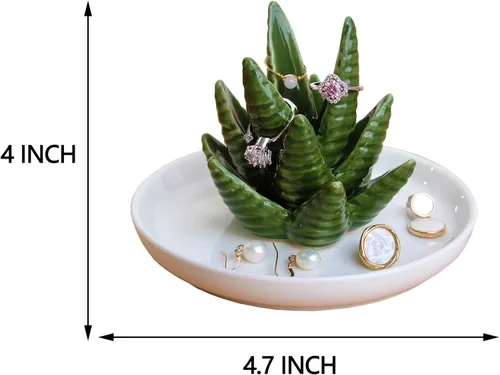 Vista 5 de PUDDING CABIN Soporte para anillos de aloe, plato para anillos de cactus, bandeja para joyas para anillos, aretes, collar, regalo de Navidad