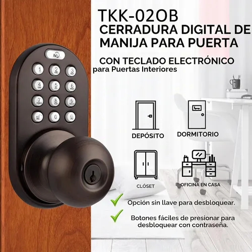Vista 3 de MiLocks TKK-02OB: cerradura digital para puerta con teclado electrónico, bronce aceitado, teclado con función de bloqueo Bronce frotado con aceite