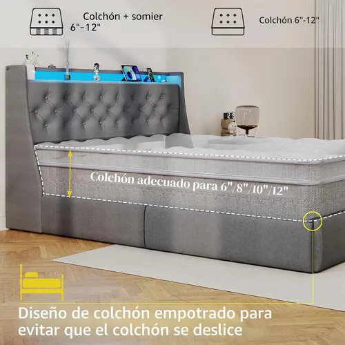 Vista 8 de SADENICEL Full Size Bed Frame with 4 Storage Drawer, Full Bed Frame, Grey