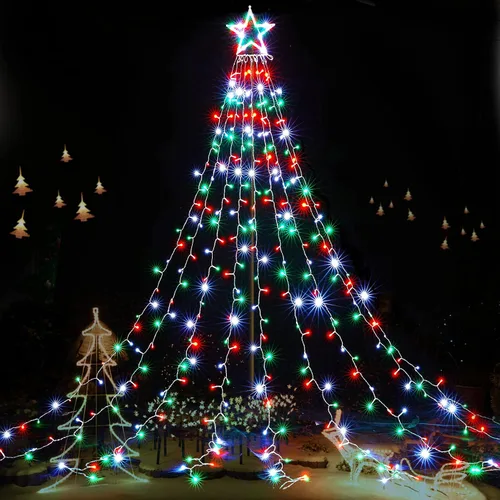 Vista 10 de BlcTec Luces de Navidad para exteriores, 317 luces LED de estrella de Navidad con 9 hebras de luces de árbol de cascada de 11.9 pies, 8 modos