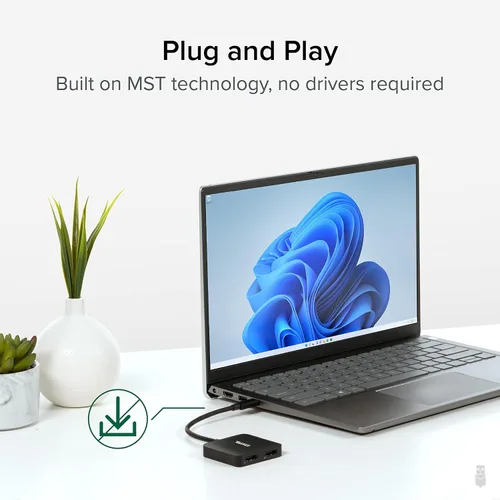 Vista 8 de Plugable Adaptador USB C a HDMI para monitores duales 4K 60Hz, compatible con Windows, Chromebook, USBC Thunderbolt USB4, MST Extended Display Type
