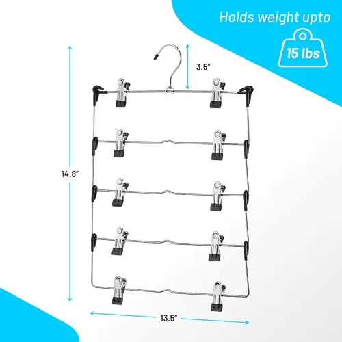 Vista 7 de DEILSY™ Perchas para falda de 5 niveles con clips (3 PK) Perchas para ahorrar espacio de pantalones Múltiples en una con clip Perchas para ropa