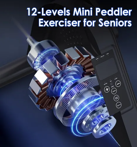 Vista 5 de Under Desk Bike Pedal Exerciser for Seniors, 12-Level Electric Mini Exercise Bike with LCD, Quiet Motorized Arm & Leg Pedaler for Seniors