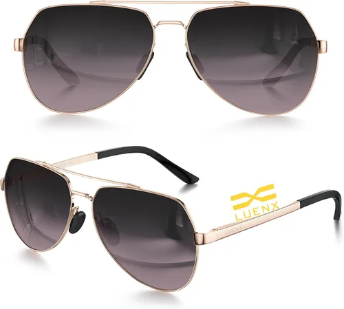 Vista 3 de Lentes para aviador Luenx polarizados, para hombres y mujeres, con armazón de metal grande, protección UV 400