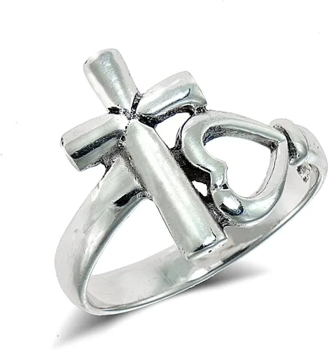 Vista 2 de Hoops & Loops Anillo de promesa de plata de ley pulida con corazón cruzado y lateral, Metal
