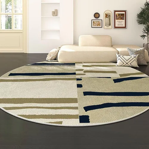 Vista 7 de Modernas alfombras redondas de color marfil a rayas negras para dormitorio, sala de estudio, simple moda abstracta, alfombra de área circular de 2