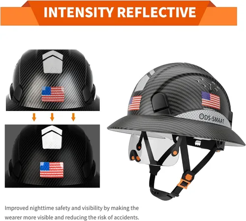 Vista 4 de Casco duro de ala completa con visera, casco de seguridad de suspensión de trinquete de 6 puntos, protección superior de impacto para la cabeza