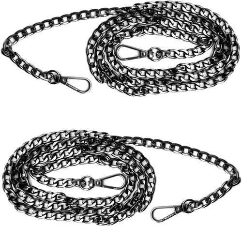 Vista 2 de 2 correas de cadena plana de metal de 47 pulgadas, correa de cadena extraíble para bolso de mano, accesorios con hebillas