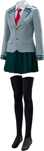 Vista 2 de DANGANCOS Womens Cosplay Tsuyu Asui Costume Anime School Girl Uniform Hoodie Jacket Outfit Dress Suit