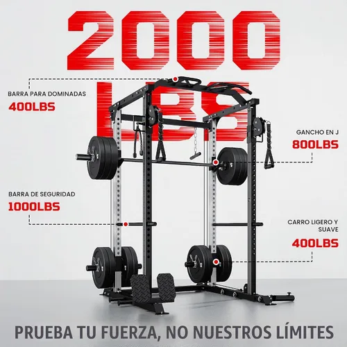 Vista 7 de DP01 - Jaula de potencia, estante para sentadillas de 2000 libras con cable cruzado y sistema de polea doble independiente, jaula completa