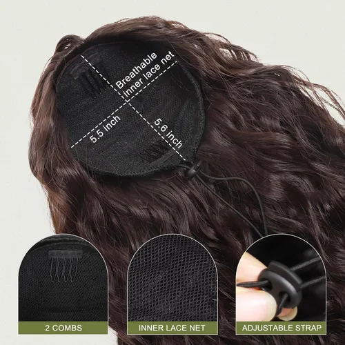 Vista 4 de Extensión de cola de caballo larga y rizada para mujeres/niñas, 26 pulgadas de alto, con cordón, extensiones de cabello con clip, extensiones