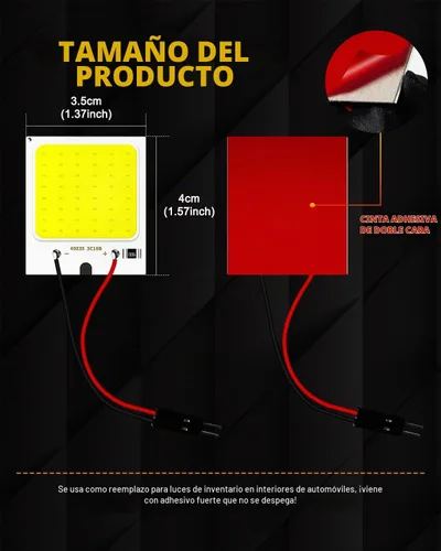 Vista 2 de Qasim Luz LED de cúpula de 12 V COB 48-SMD para interior del automóvil, luz de placa de lectura, techo de techo, lámpara de mapa con adaptadores