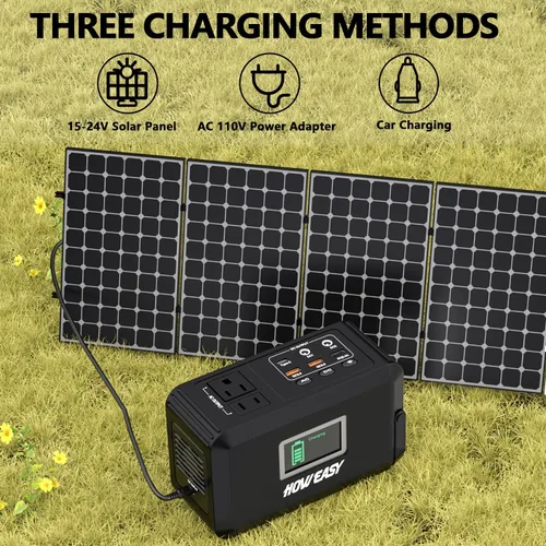 Vista 4 de HOWEASY Estación de energía portátil de 120 W (pico de 240 W), generador solar de campamento de 24000 mAh, banco de energía portátil con 2 salidas