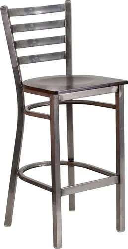 Vista 16 de Flash Furniture HERCULES Series - Taburete de bar de metal con revestimiento transparente para restaurante, asiento de madera de cerezo Asiento