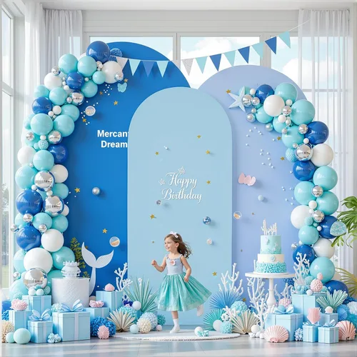 Vista 22 de Juego de 3 fundas elásticas para arco de arco iris de 6, 5, 4 pies, para arco de boda, juego de 3 fundas de elastano ajustadas, de tela azul