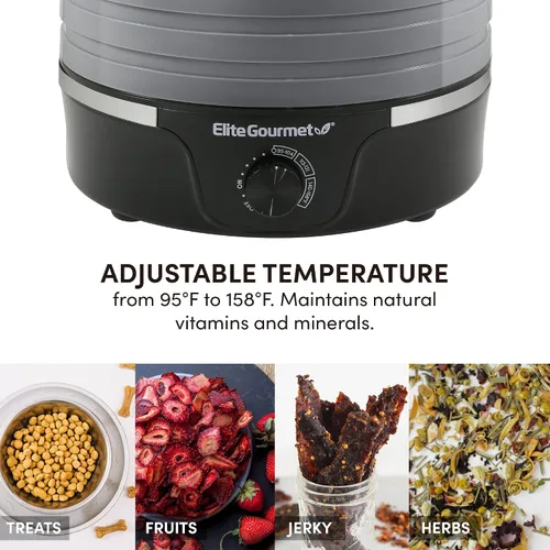 Vista 3 de Elite Gourmet EFD319DKG - Deshidratador de alimentos, 5 bandejas sin BPA de 11.4 pulgadas, negro/gris Adjustable temperature controls - makes
