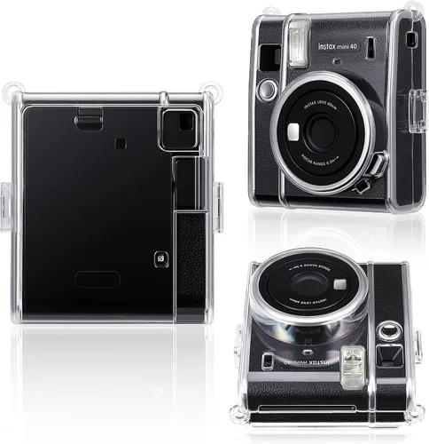 Vista 6 de Fintie Funda protectora transparente para cámara de película instantánea Fujifilm Instax Mini 40, cubierta de PVC duro con correa de hombro
