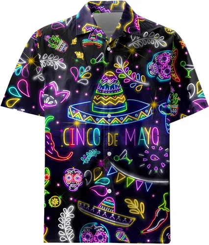 Vista 4 de PIGO Camisa hawaiana americana de pie grande para hombre, divertida camisa hawaiana con botones para hombre