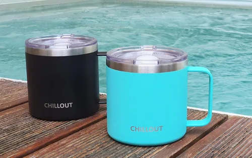 Vista 5 de Chillout Life - Taza de café con aislamiento térmico al vacío, acero inoxidable, mango y tapa, 16 onzas