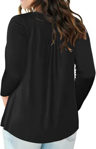 Vista 2 de VISLILY - Camisas tipo túnica de mujer, de manga larga, estilo Henley, talla plus, blusas con botones y plisadas 01_ negro