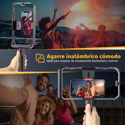 Vista 4 de Zeadio Plataforma de jaula de video para smartphone, estuche de vlogging para hacer películas, estabilizador de teléfono, soporte de trípode