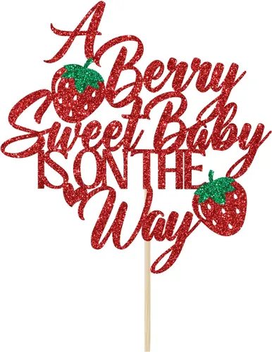 Vista 6 de A Berry Sweet Baby is on the Way - Decoración para tartas, Sweet One Cake Topper, Berry Sweet, decoración de fiesta de baby shower, purpurina roja