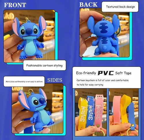 Vista 5 de UIHJASO Llaveros de dibujos animados para niñas y niños, llavero kawaii, mochila, llavero, accesorios, pulsera para automóvil, Azul