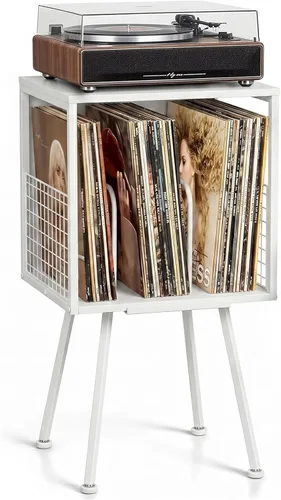 Vista 18 de Faesun Soporte para tocadiscos con almacenamiento para más de 100 discos de vinilo, soporte giratorio industrial con estante de almacenamiento