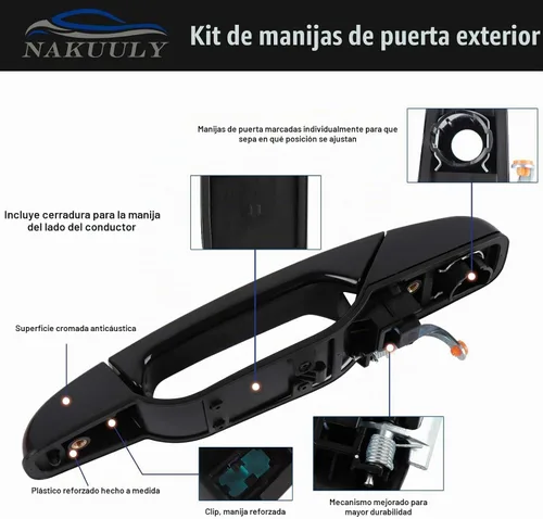 Vista 4 de Manija de Puerta Exterior Negra 4 Piezas Delantera Trasera Conductor y Pasajero Compatible con Cadillac Escalade 2007-2014 Chevy Avalanche Silverado