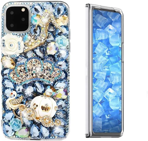 Vista 12 de Sparkle - Funda para teléfono compatible con Samsung Galaxy Z Fold 3 5G, elegante, hecha a mano en 3D, con diamantes de imitación, diseño