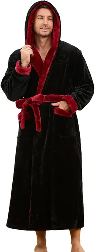 Vista 10 de U2SKIIN Bata de baño para hombre con capucha, bata de felpa gruesa de longitud completa, grande y alta Negro