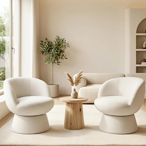Vista 13 de Silla giratoria blanca para tocador, silla de barril con blanco 02