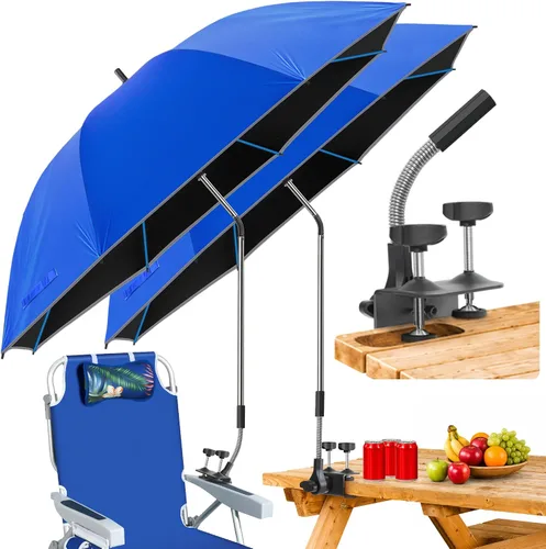 Vista 12 de Sombrilla de playa, paquete de 2 paraguas para silla de 48.7 pulgadas con abrazadera ajustable de 360°, protección UV, sombrilla grande para silla