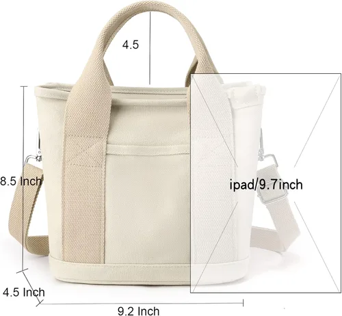 Vista 6 de Pequeño bolso cruzado de lona con múltiples bolsillos, mini bolso casual tipo hobo para mujer