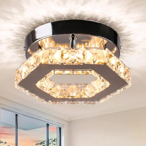 Vista 12 de Mini Lámpara de Araña LED de Cristal - Lámpara de Techo Empotrada Regulable Moderna con Control Remoto - Pequeña Lámpara de Araña de Estrella