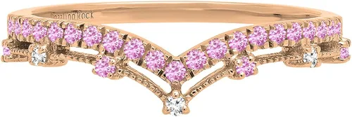 Vista 2 de Dazzlingrock Collection Round Gemstone & White Diamond Chevron Wedding Band for Her, Avaialble in 10K14K18K Gold