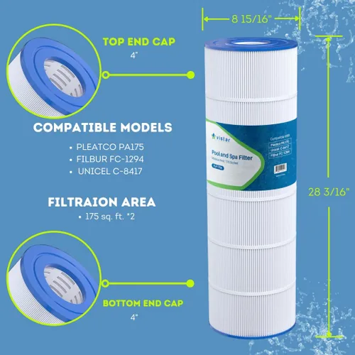 Vista 3 de Filtro de piscina PLF175A reemplaza a Hayward C1750, CX1750RE, PA175, Ultral-B4, Unicel C-8417, Filbur FC-1294, PXC175, 817-0175P, L x OD: 28 3/16