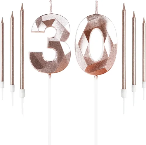 Vista 65 de Vela rosa de cumpleaños número 1 con 6 velas largas, decoraciones de decoración de pastel para fiesta de niña de 1 año, suministros de celebración