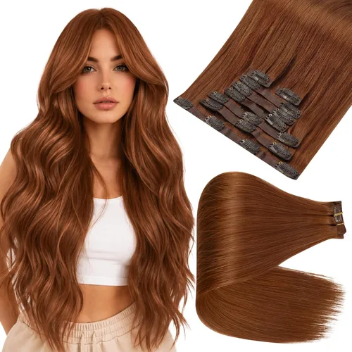 Vista 57 de Full Shine Extensiones de Cabello Rubio con Clip Reflejos Cabello Humano Extensiones con Clip Rubio Ceniza Mezcla Rubio Decolorado PU Extensiones