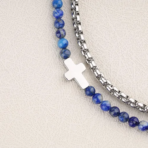Vista 6 de GAVU Pulsera de cristal con cruz religiosa