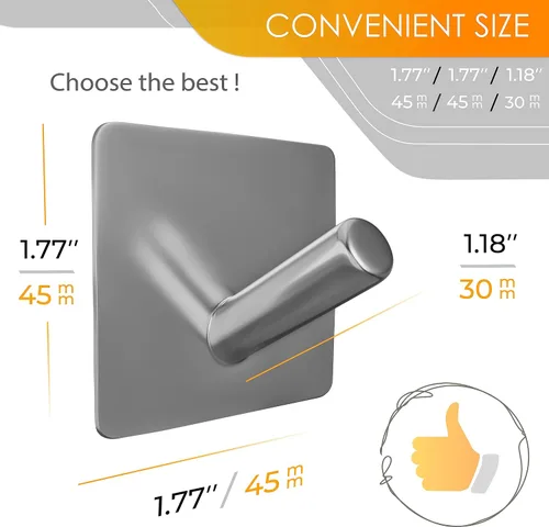 Vista 3 de Ganchos autoadhesivos para toallas de baño de níquel cepillado para montar en la puerta de baño, tiras fuertes de acero inoxidable SUS304