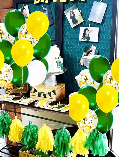 Vista 6 de Decoraciones de fiesta de graduación verde amarillo 2026/decoraciones de graduación verde amarillo / globos verdes dorados de 20 piezas