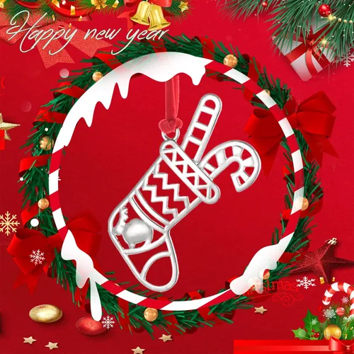 Vista 4 de Juego de 8 adornos colgantes de Navidad, adorno de Navidad plateado para decoración del árbol de Navidad, adorno de árbol de Navidad, adorno