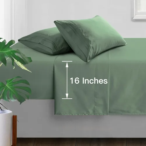 Vista 26 de Manyshofu Juego de sábanas de tamaño individual con bolsillos extra profundos, sábanas y fundas de almohada de 1800 hilos de lujo para hotel, juego