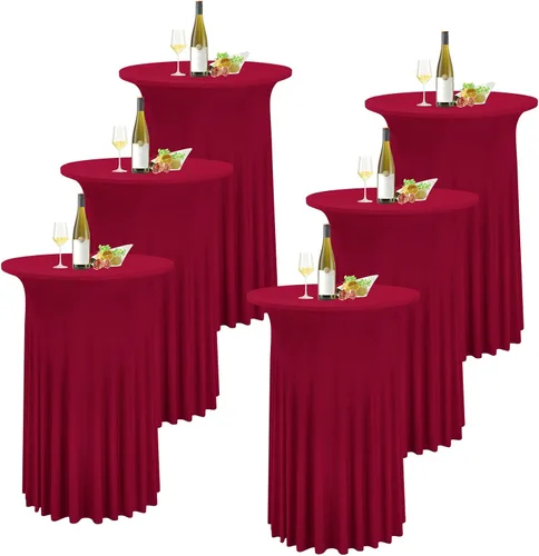 Vista 10 de 6 Paquetes de Faldas Redondas para Mesa de Cóctel de 32" x 43" Elastano Extensible Mantel de Cóctel con Cortinas Onduladas, Fundas de Mesa Alta