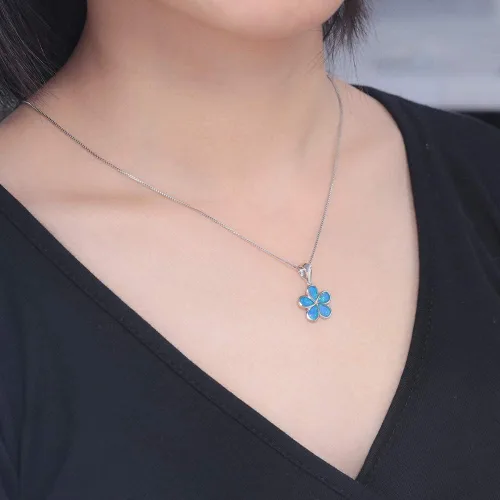 Vista 3 de CiNily Collar con colgante de hoja de ópaloflor para mujer, chapado en plata, regalo de joyería