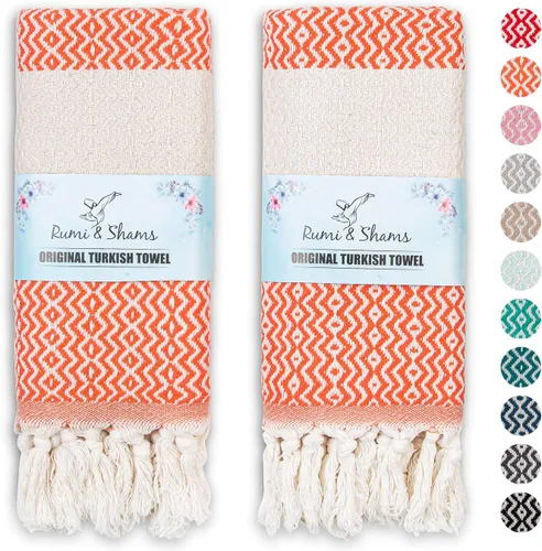 Vista 9 de RUMI & SHAMS - Toalla de mano turca para baño y cocina - 2 toallas de mano decorativas de lujo para baño - Toallas rústicas de cocina de 100 %